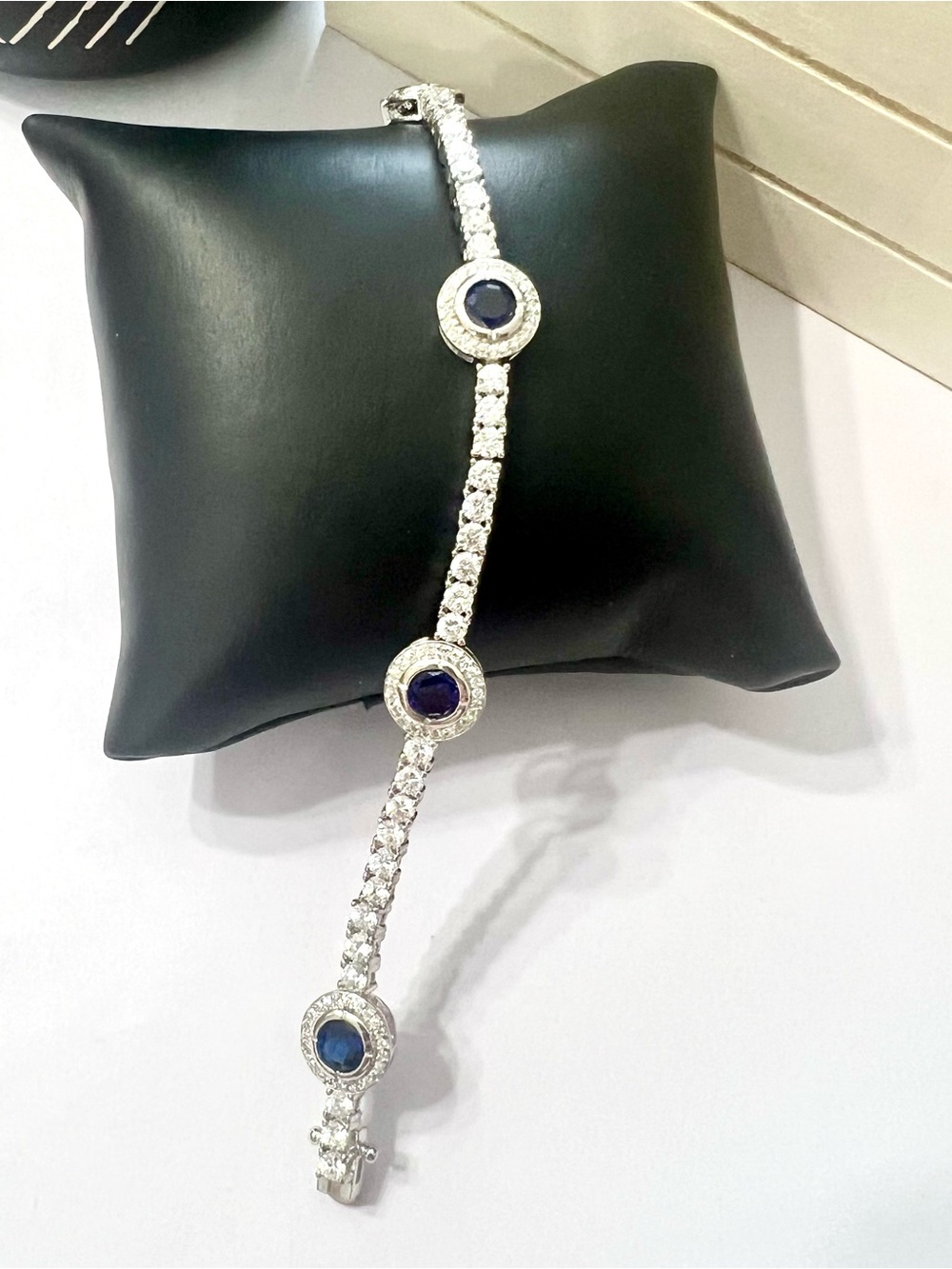 925 Sterling Silver Blue Sapphire wnd Cubic Zirconia Tennis Bracelet Size 7” - Picture 16 of 16